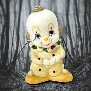 Vintage Creepy Cute Ceramic Clown Figurine Halloween Display Retro Kitsch Night